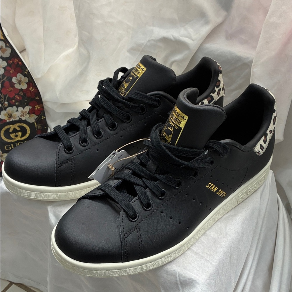 Adidas Stan Smith Black Gold and Leopard Sneakers Limited Edition